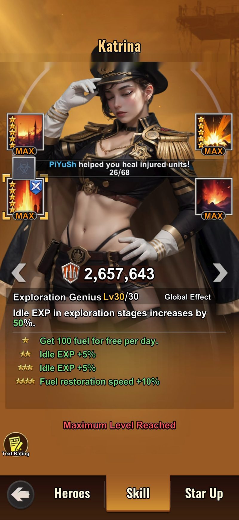 Katrina's Exploration Genius skill at level 30 in Last Z: Survival Shooter