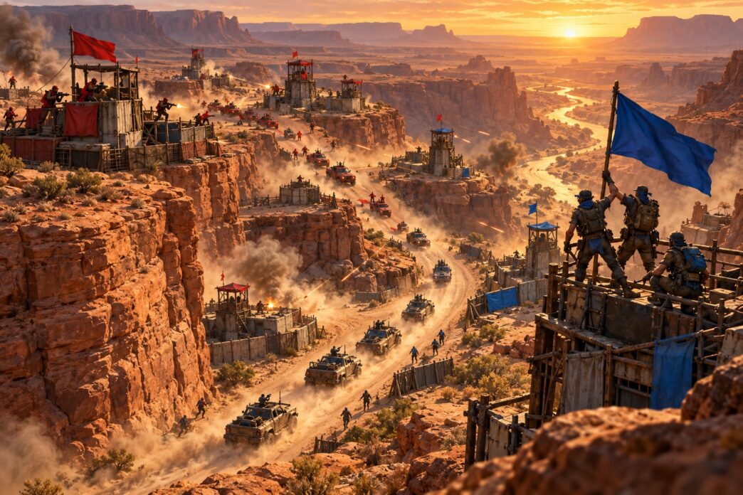 Two alliances fighting over the outposts of a desert canyon in Last Z: Survival Shooter